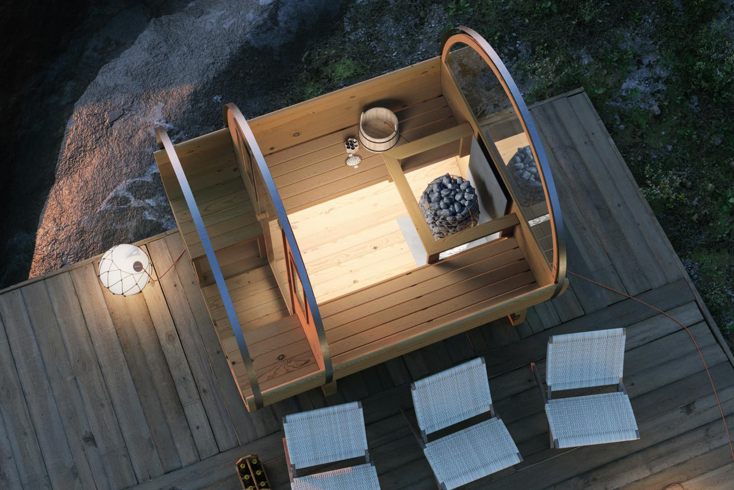 Barrel Sauna Arvid exterior garden installation