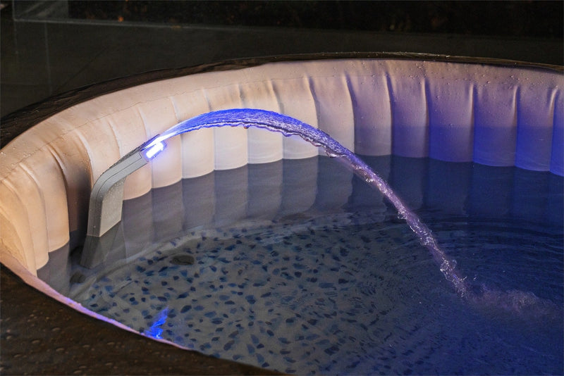 Lay-Z-Spa LED waterfall in use at night ambient light