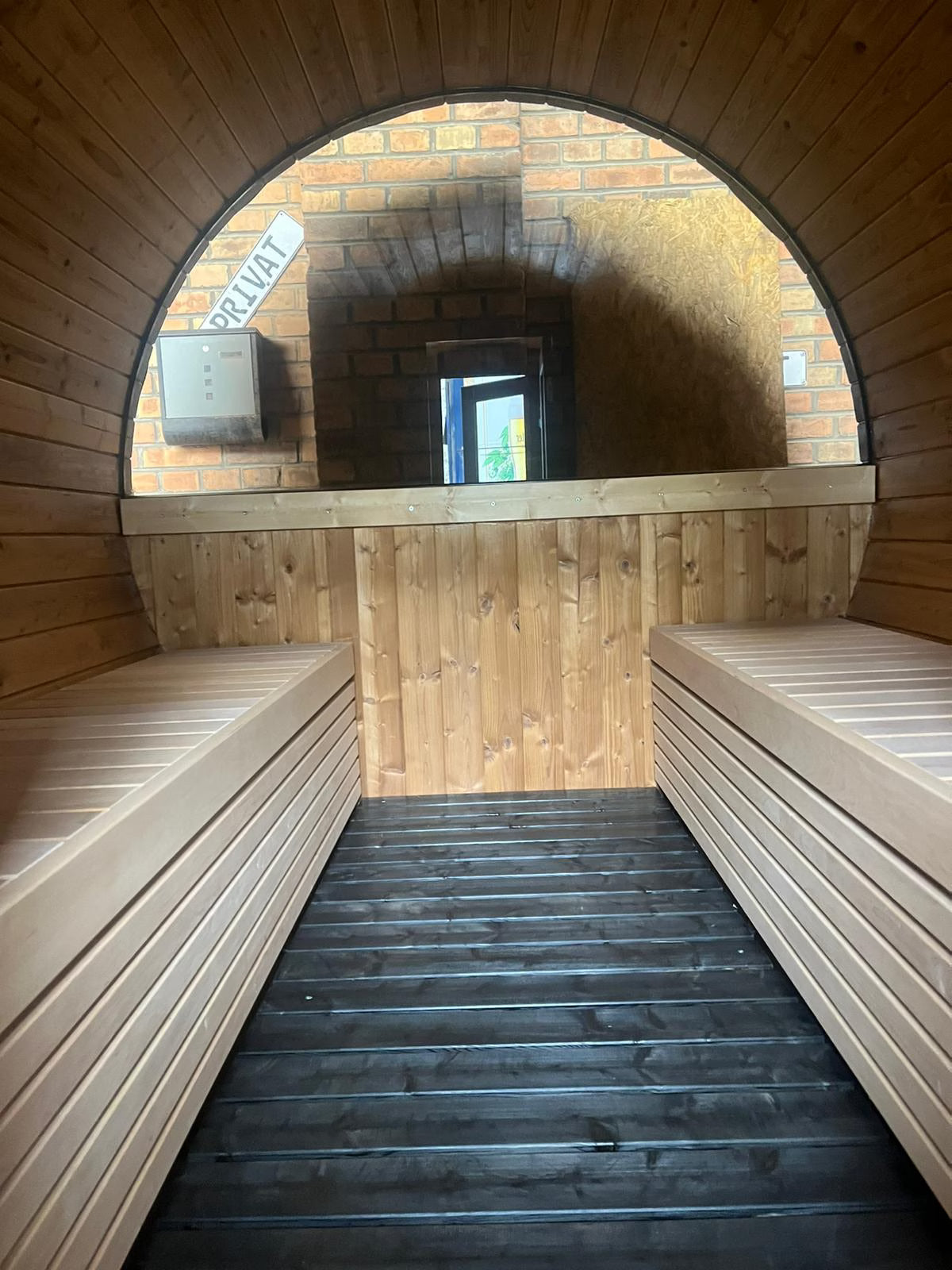 Outdoor Sauna – 2 Rooms – Canopy – Half Moon Glass – Lights