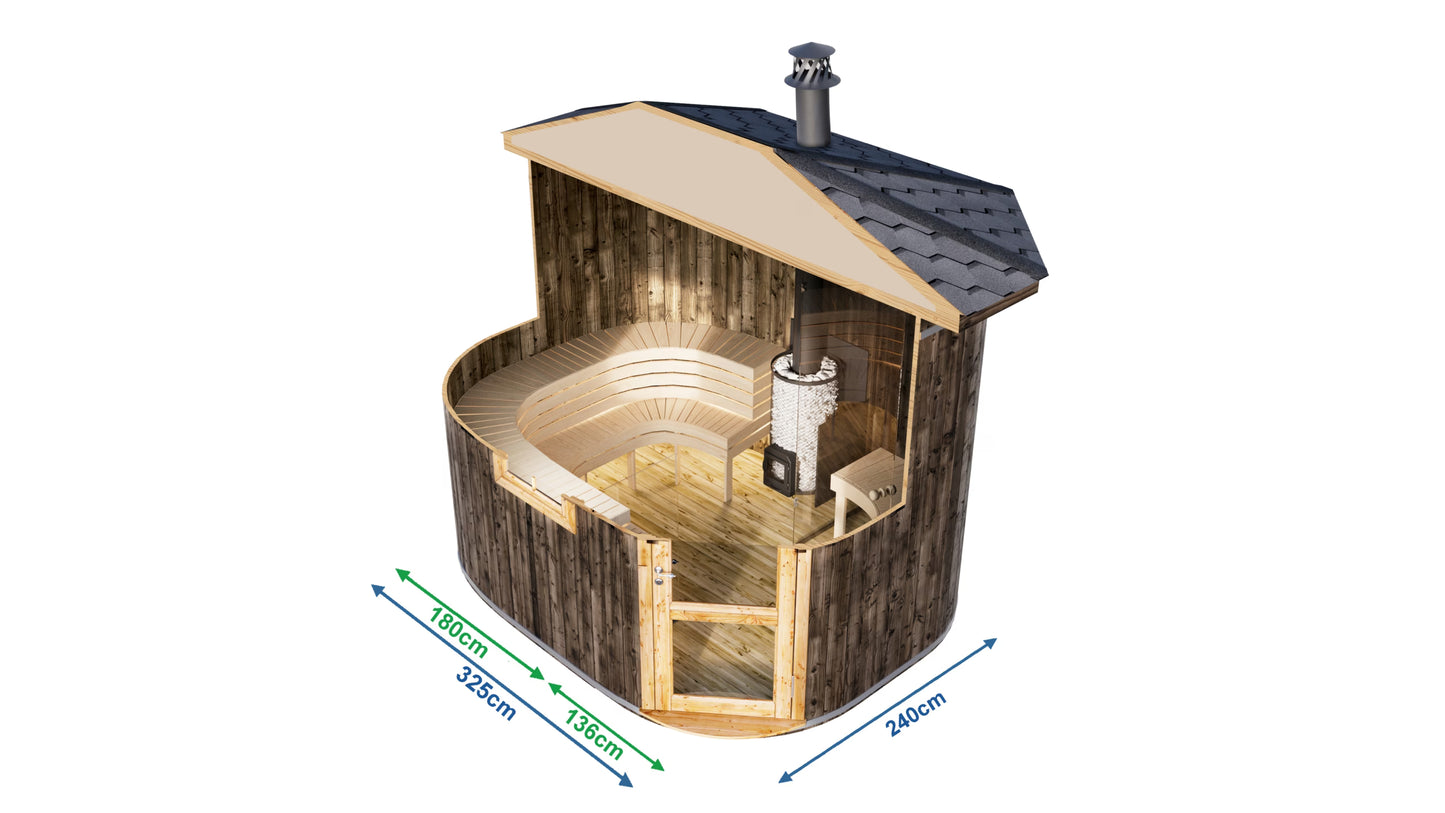 Outdoor Sauna – Two Rooms – 3,2 Meter – Thermally Modified Wood