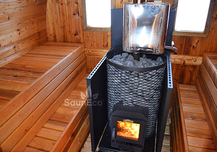 Barrel Saunas – Three Room Barrel Sauna (18.5ft) for 6 | Steam Room, Washroom & Wood-Fired Heater