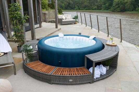Grey rattan surround with built-in wood steps