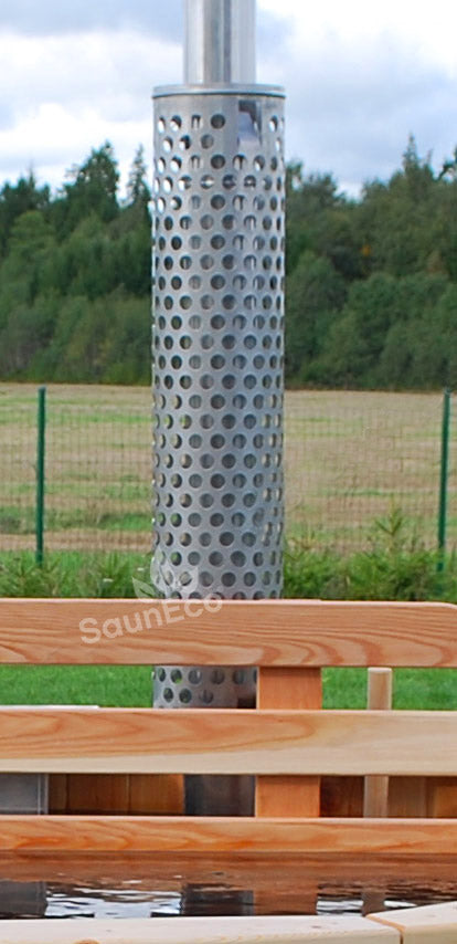 Hot tub chimney protection tube fitted on wood-fired hot tub