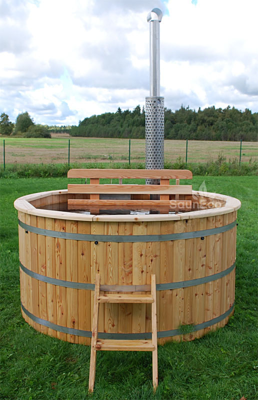 Hot tub chimney protection tube close-up showing perforated holes