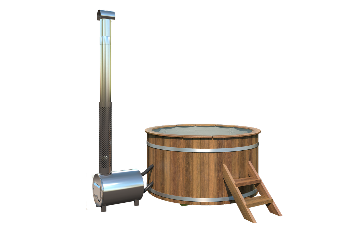 Barrel hot tub with external wood burning heater – Ø 1.8m Heat Treated