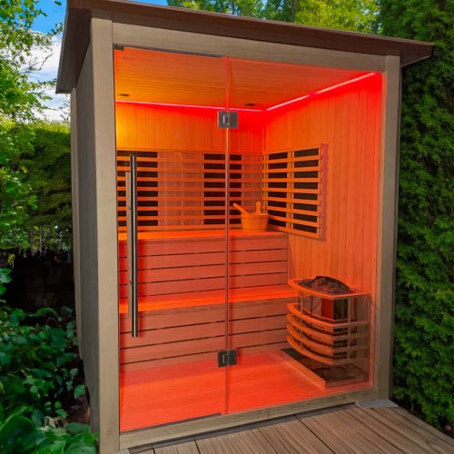 V2 Hybrid-Heating 4 Person Sauna Infrared & Electric Stove Sauna