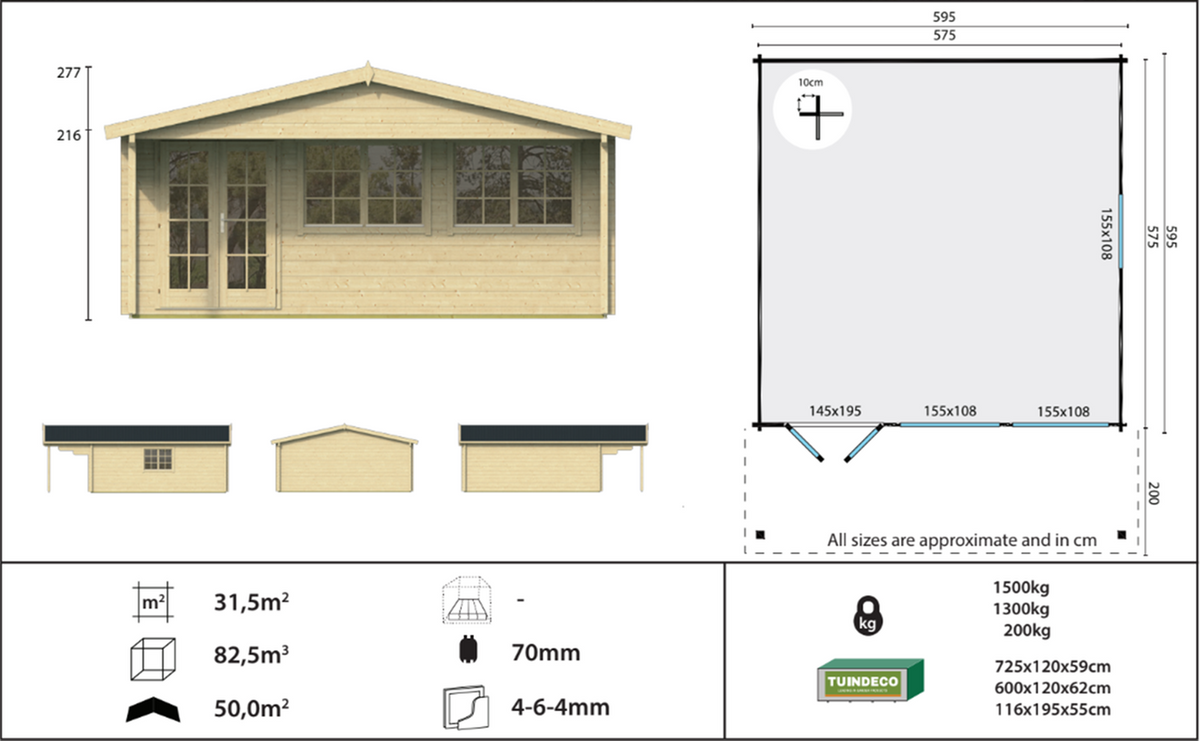 Rune Log Cabin UPVC 5.95m x 5.95m