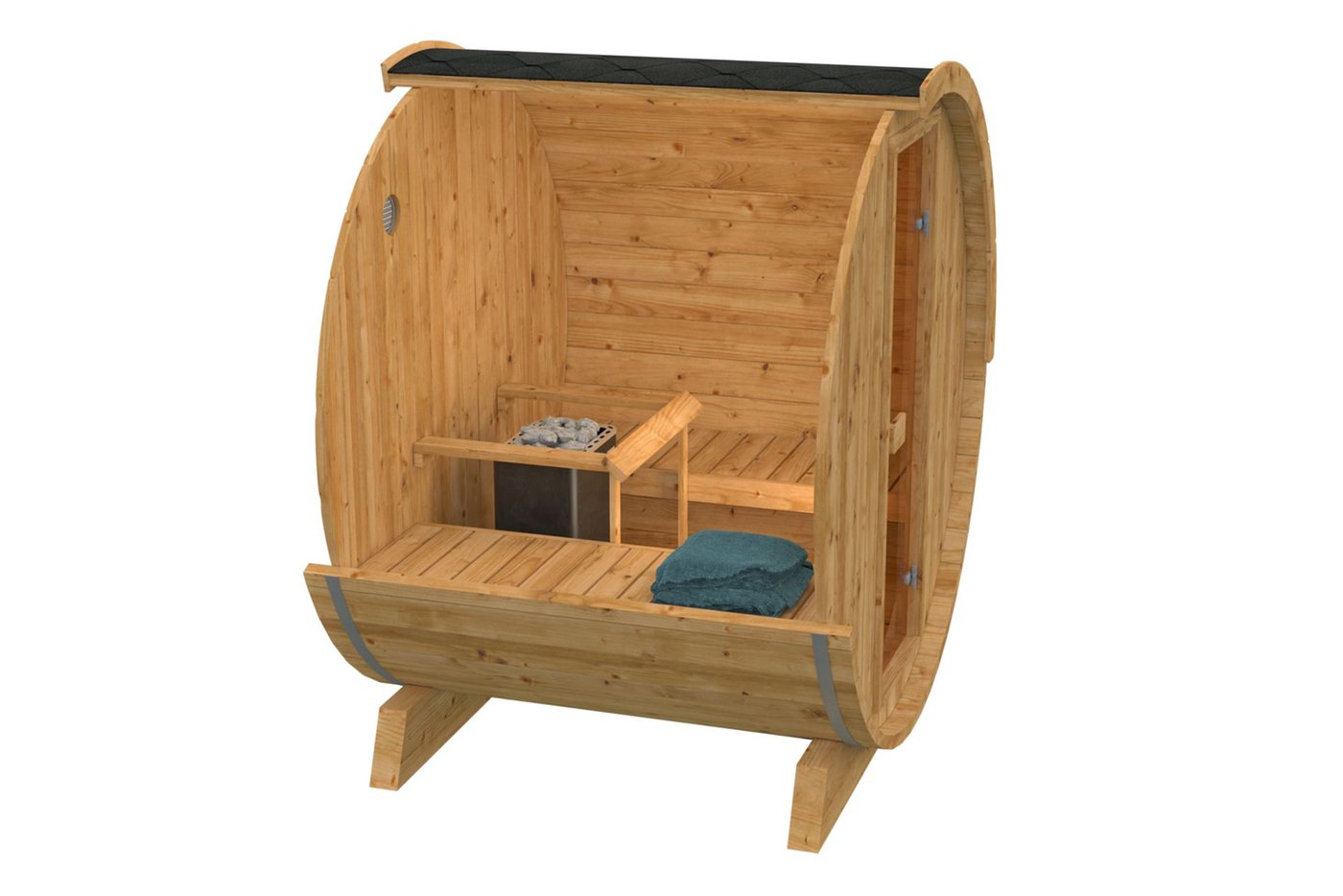 Sauna barrel thermowood construction detail view