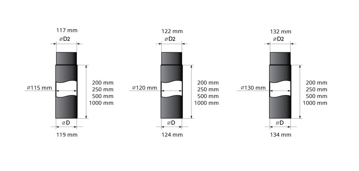SMOKE PIPE FOR WOOD BURNING STOVE, 250MM, Ø120MM