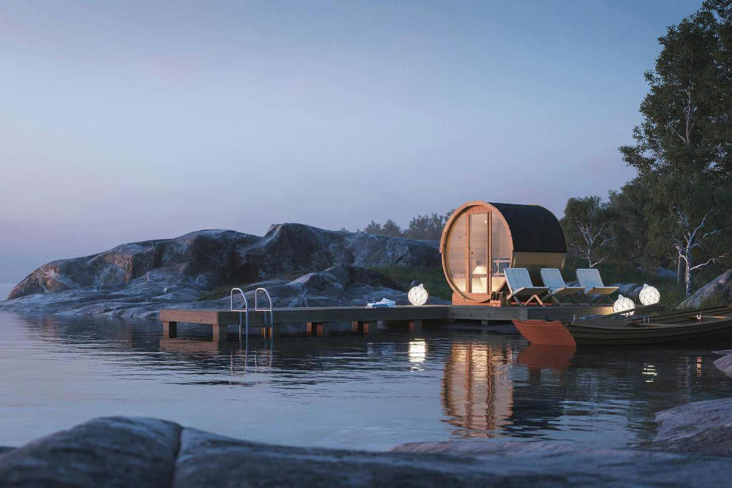 Barrel Sauna Vidar glass wall interior view