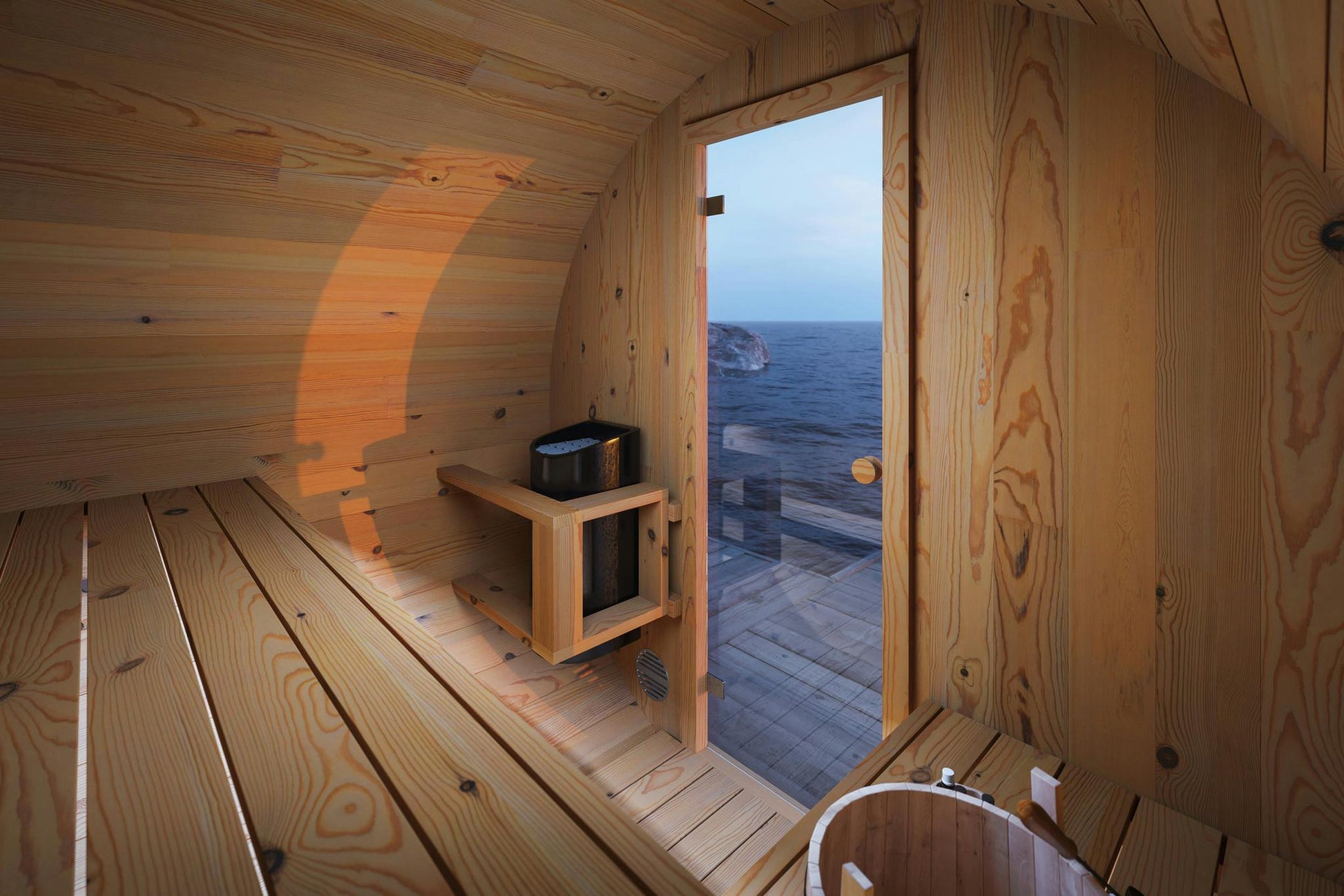 Barrel Sauna Edda aspen wood benches