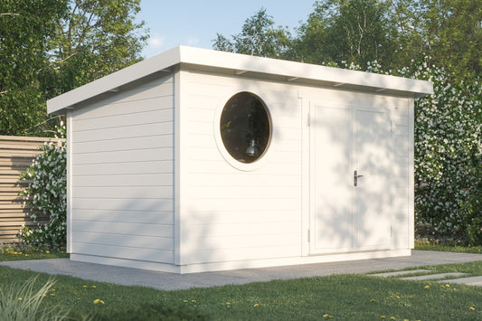 Storage Shed Lo double doors and round window