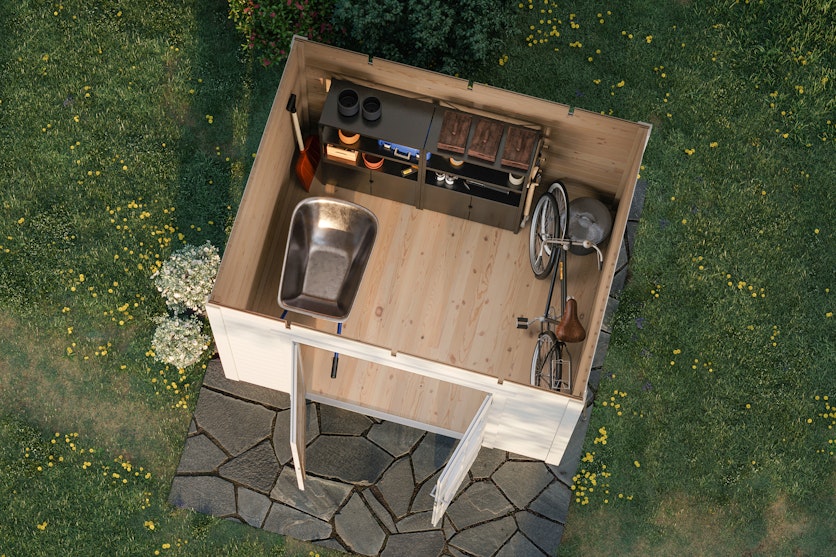 Storage Shed Isa garden setting view