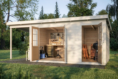Storage Shed Margareta double doors and roofed patio