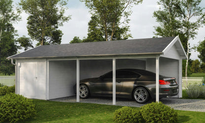 Carport Krister with storage shed exterior view