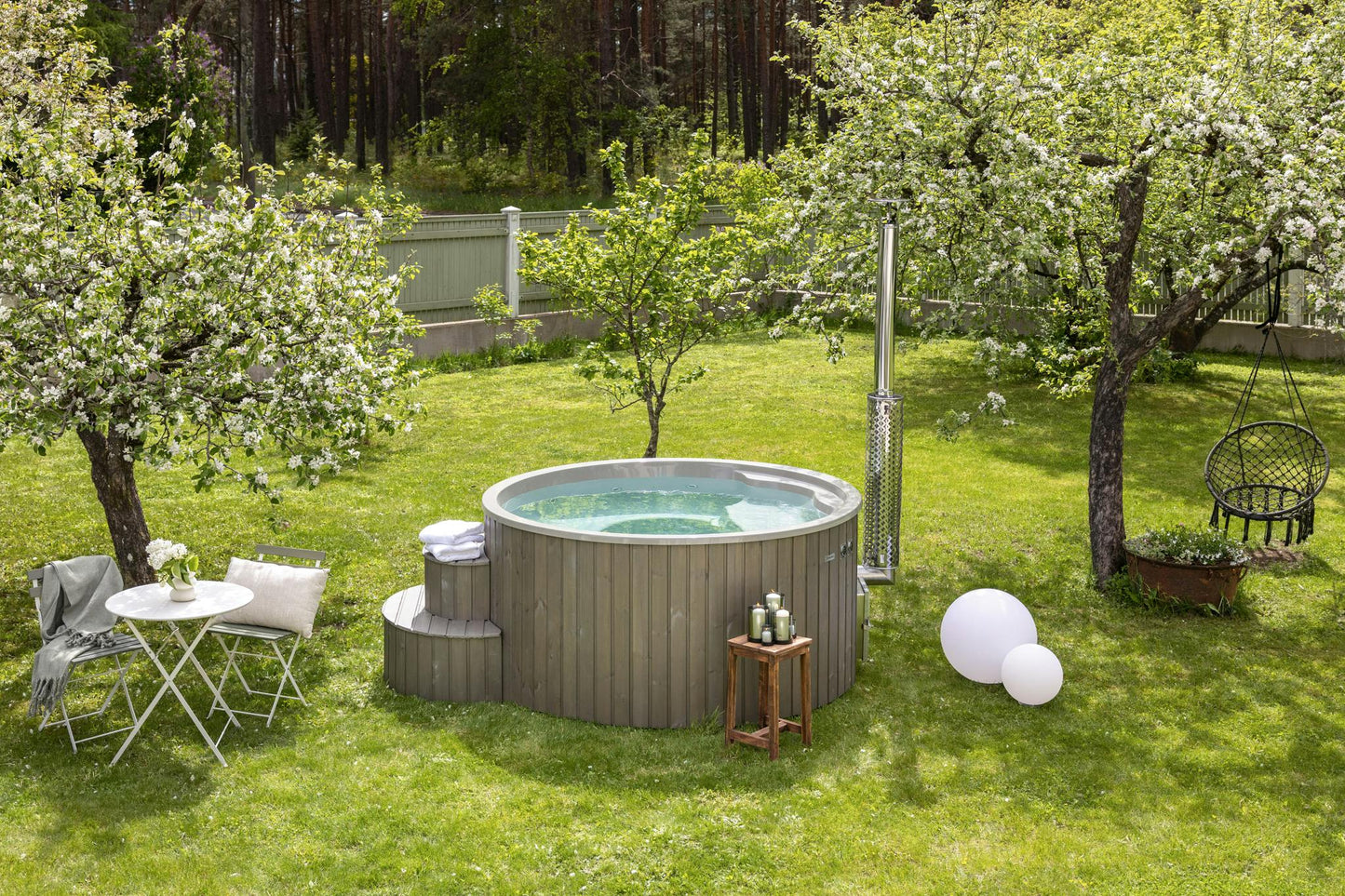 Polar Spa hot tub with integrated wood-fired stove