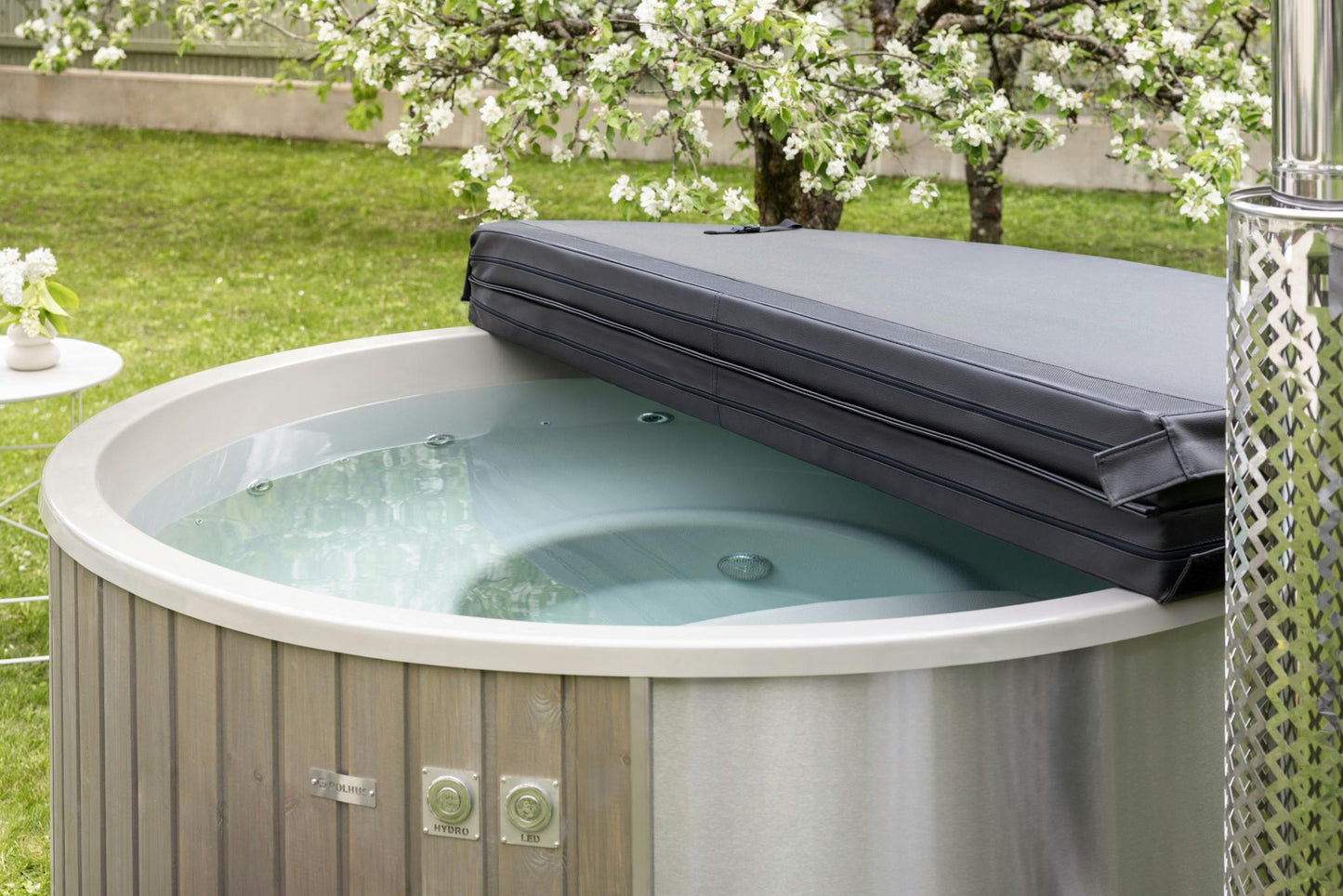 Polar Spa hot tub half cover in use
