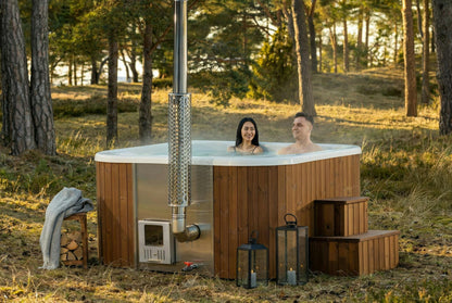 Avante wood-fired hot tub summer garden view