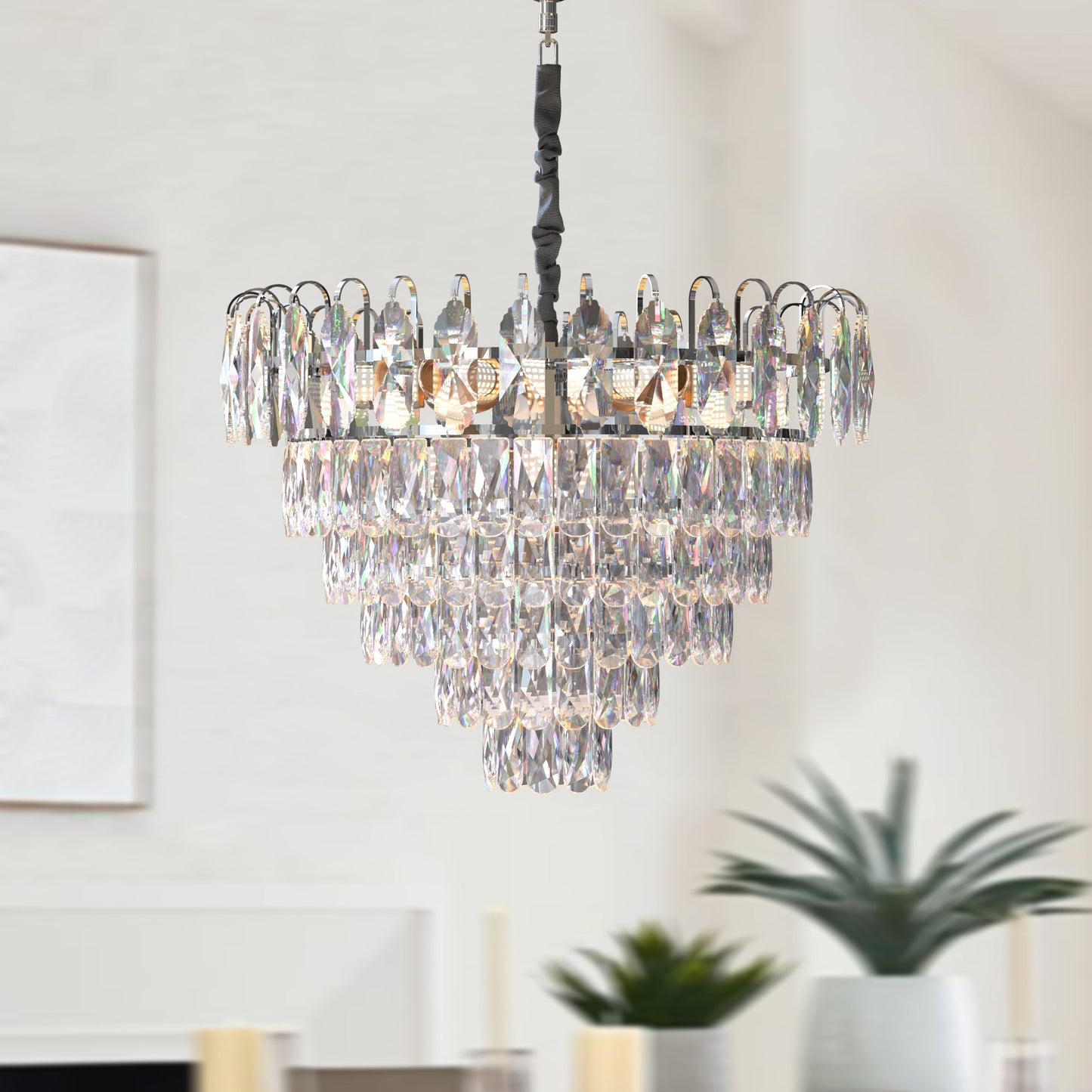 Modern Crystal Chandeliers Lighting with Crystal Droplets of chrome Hanging Lamp ~4801