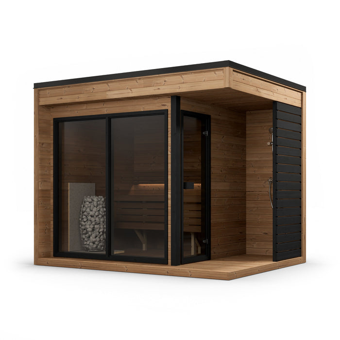 SaunaSupply AAPO Thermowood Outdoor Sauna & Shower (with roofing material) - 4 Person