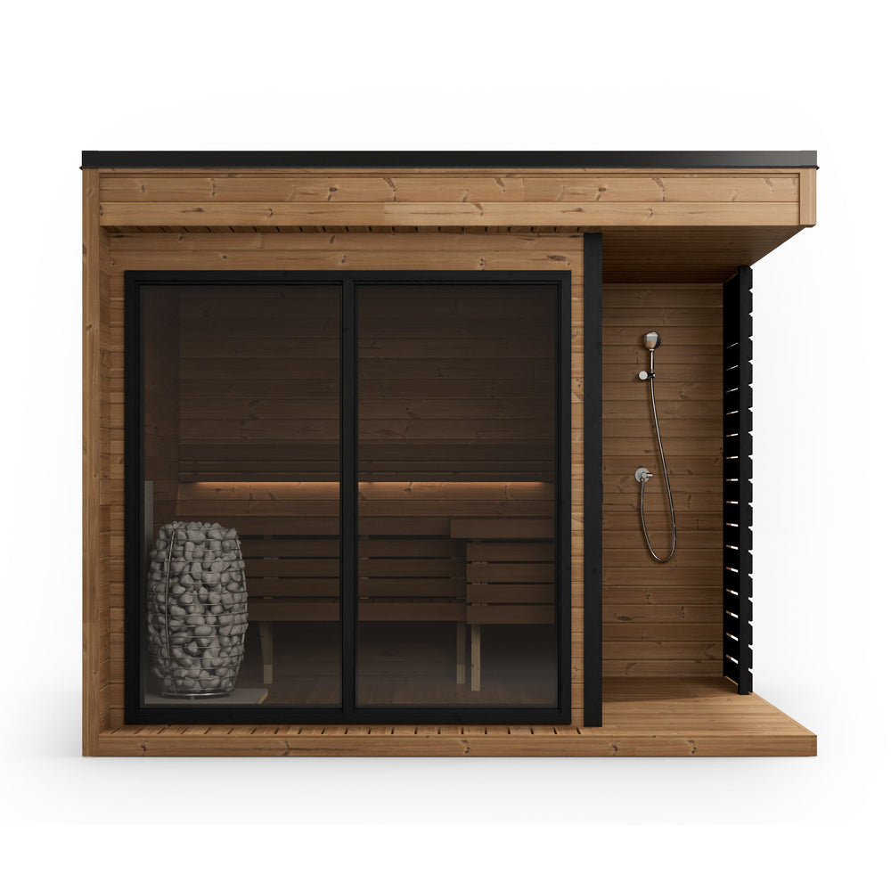 SaunaSupply AAPO Thermowood Outdoor Sauna & Shower (with roofing material) - 4 Person