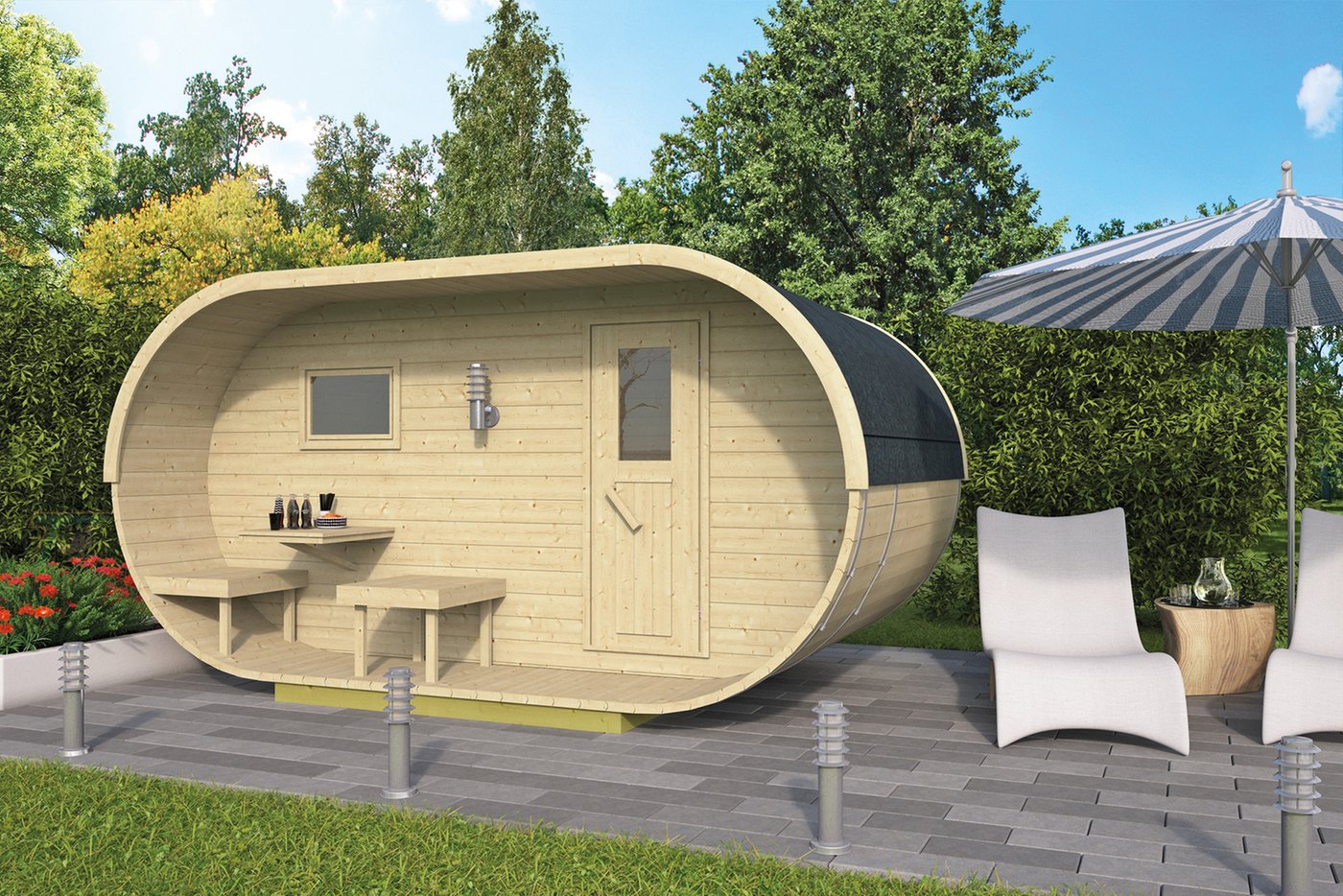 Oval sauna pod – 4 x 2.4m