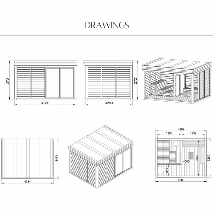 4 Person Traditional Outdoor Sauna with Lounge Room