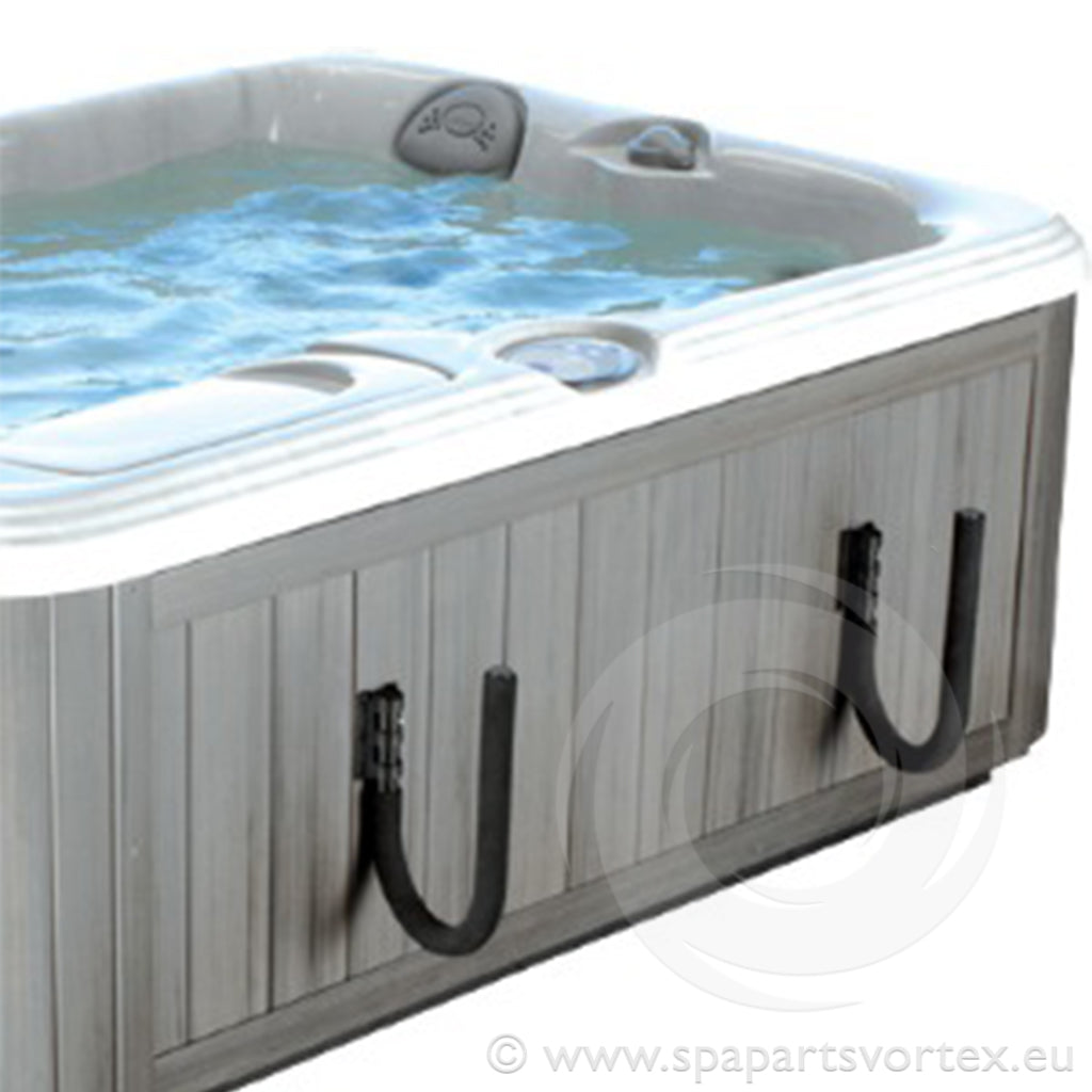 CoverCatch black spa cover lifter mounted on hot tub