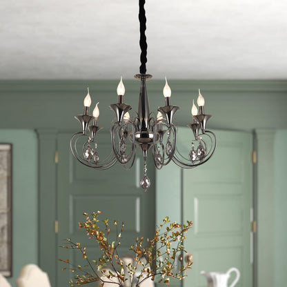 Candle Chandeliers Light 6 Curved Arm Black E14 Pendant Light Crystal Droplet~4998