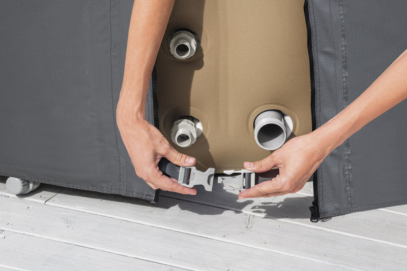 Round hot tub thermal cover insulation close up