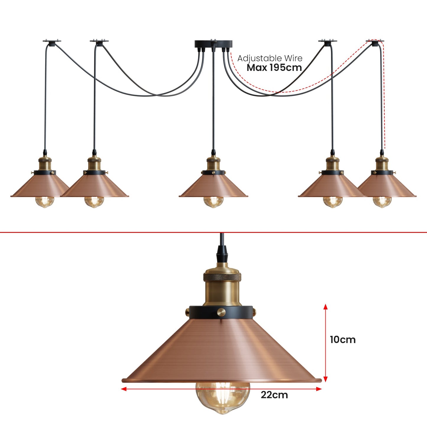 8-Way Spider Light Cone Shade Pendant Light~5136
