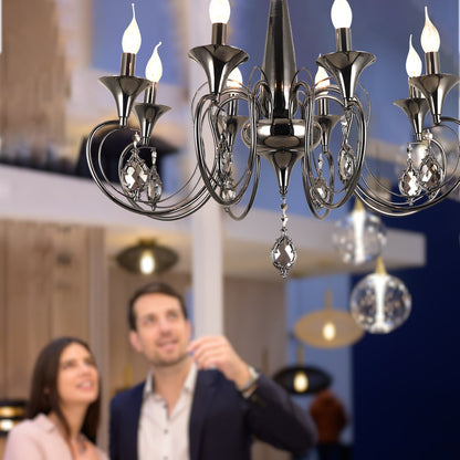 Candle Chandeliers Light 6 Curved Arm Black E14 Pendant Light Crystal Droplet~4998