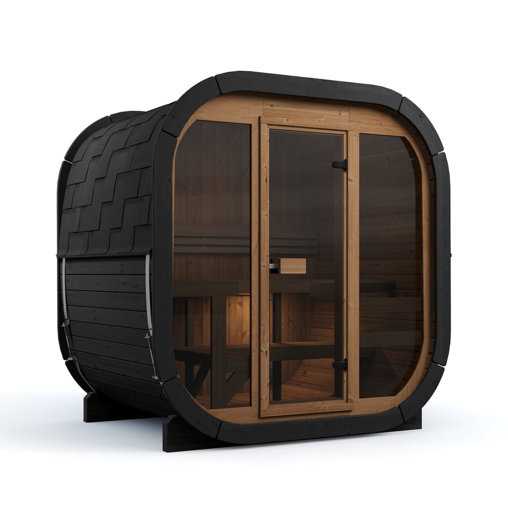 SaunaSupply EKE 160 Black Edition Thermowood Outdoor Cube Sauna - 3/4 Person