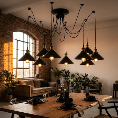 9-Light Spider Pendant Chandelier | E27 Industrial Lighting ~6668