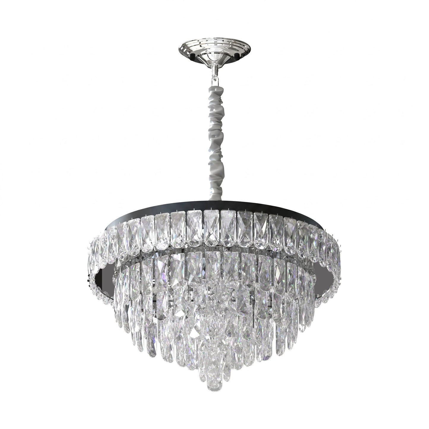 Modern Crystal Glass Layer Black Cord Chandelier Round Ceiling Light ~5425
