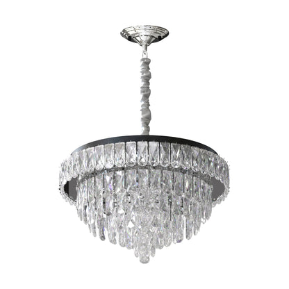 Modern Crystal Glass Layer Black Cord Chandelier Round Ceiling Light ~5425