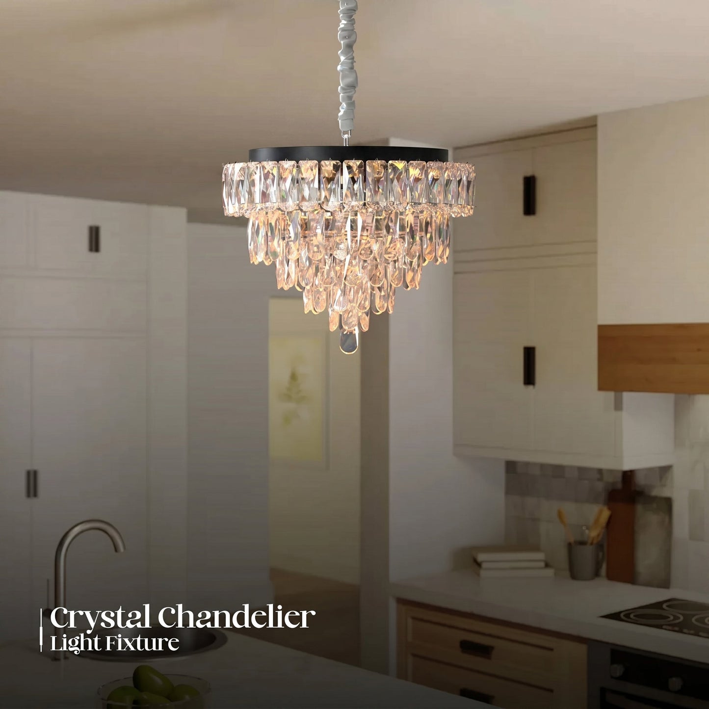 Modern Crystal Glass Layer Black Cord Chandelier Round Ceiling Light ~5425