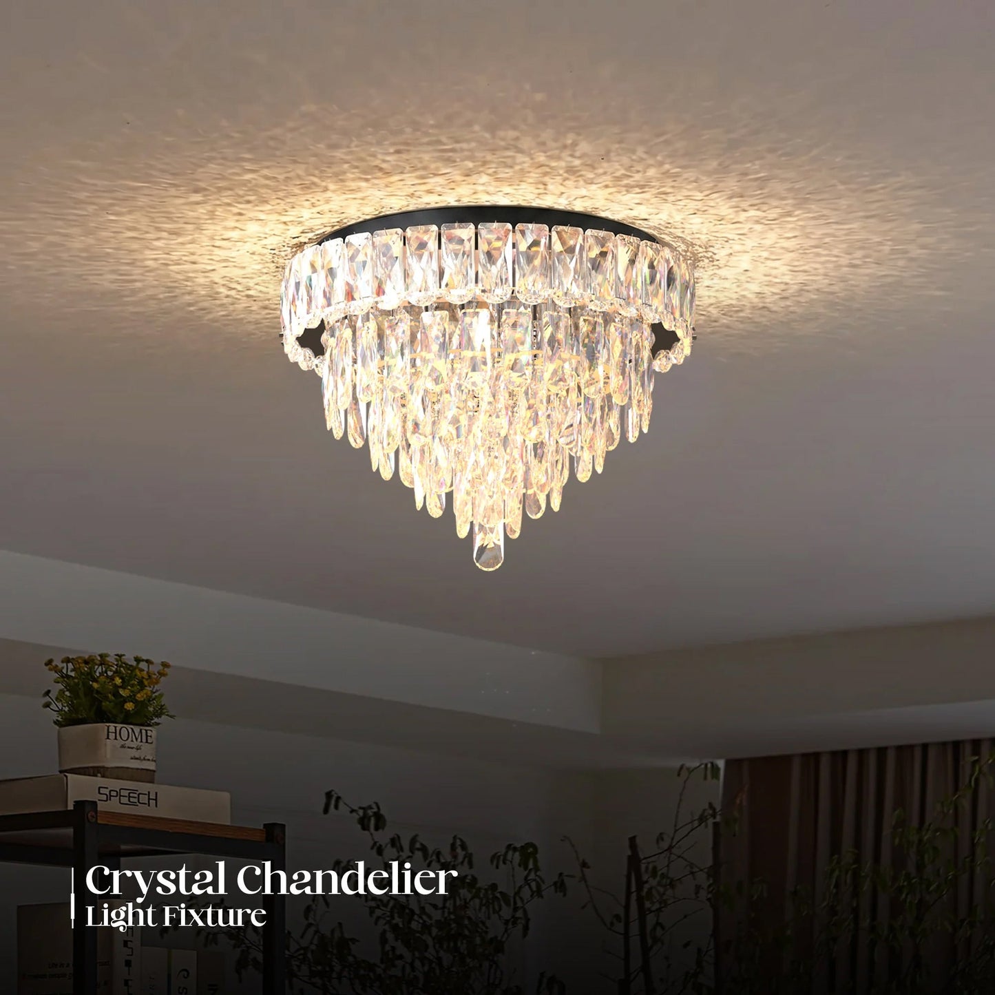 Modern Crystal Glass Layer Black Cord Chandelier Round Ceiling Light ~5425