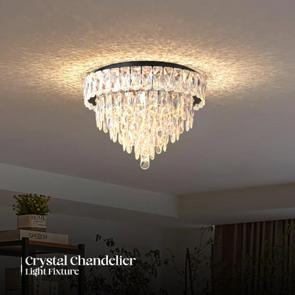Modern Crystal Glass Layer Black Cord Chandelier Round Ceiling Light ~5425