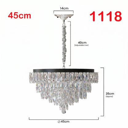 Modern Crystal Glass Layer Black Cord Chandelier Round Ceiling Light ~5425