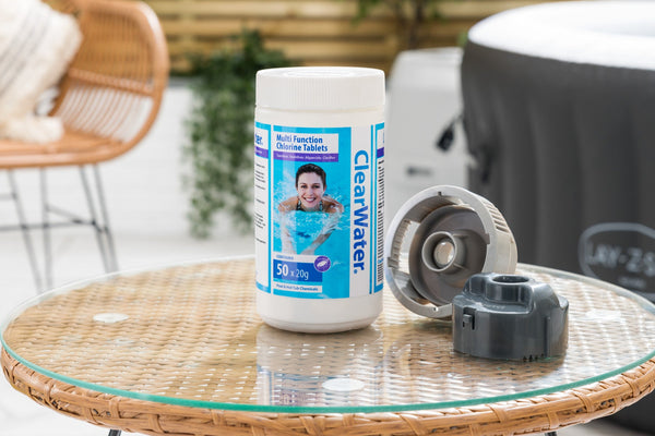 Lifestyle image of chlorine tablets in hot tub water