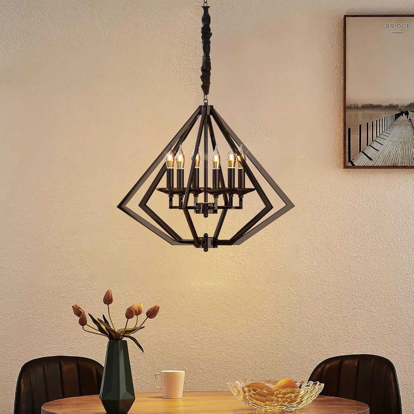 Diamond 6-Light Brushed Nickel Chandelier And Pendant Lights ~ 4624