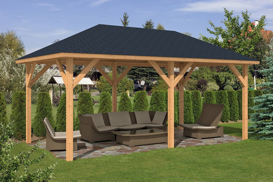 Corfu Douglas Fir Gazebo 5.94m x 3.4m garden view