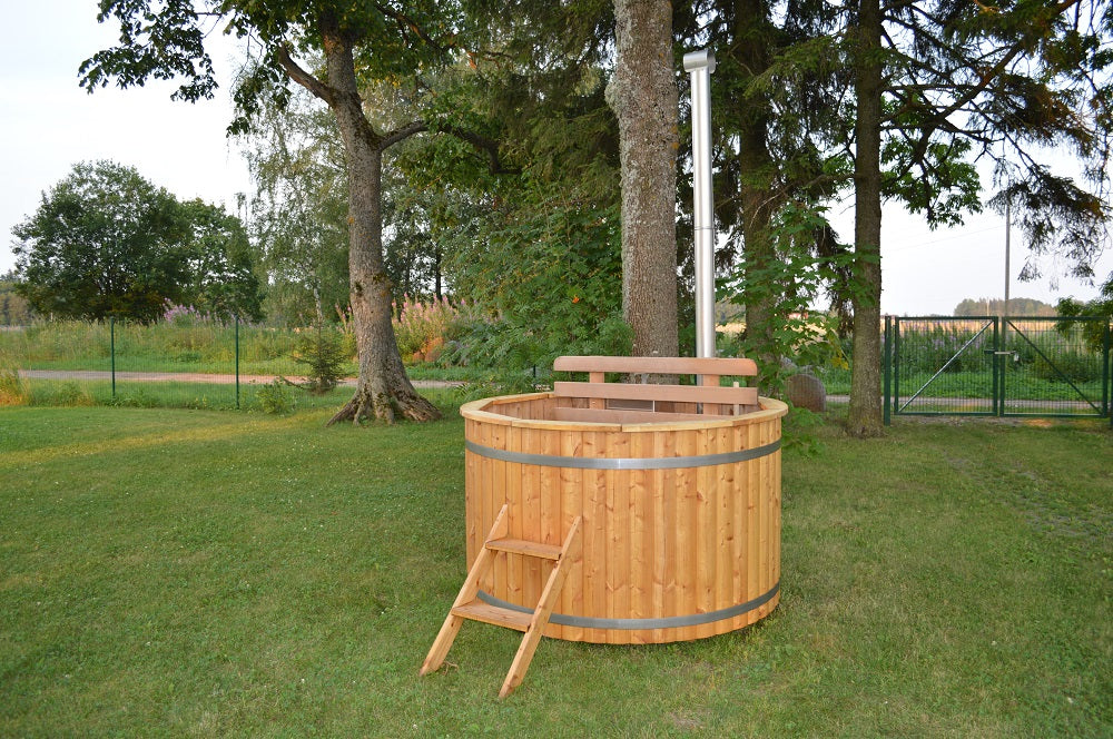 4-person Ø5.5ft Round Wood Hot Tub Barrel + Internal Wood-fired Stove