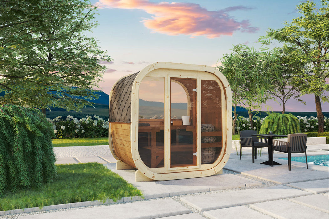 SaunaSupply EKE 160 Black Edition Thermowood Outdoor Cube Sauna - 3/4 Person