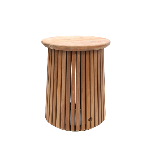 Happy Cocooning Enclosure Lagune solid teak gas tank cover, sold by Barrel Saunas