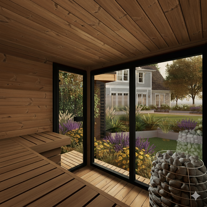 SaunaSupply AAPO Thermowood Outdoor Sauna & Shower (with roofing material) - 4 Person