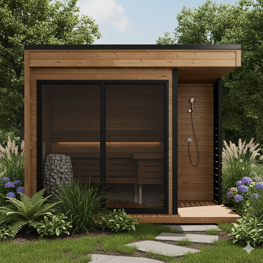 SaunaSupply AAPO Thermowood Outdoor Sauna & Shower (with roofing material) - 4 Person