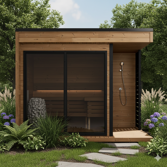 SaunaSupply AAPO Thermowood Outdoor Sauna & Shower (with roofing material) - 4 Person