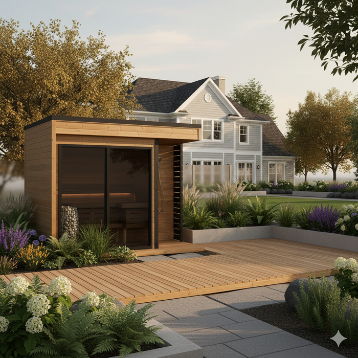 SaunaSupply AAPO Thermowood Outdoor Sauna & Shower (with roofing material) - 4 Person